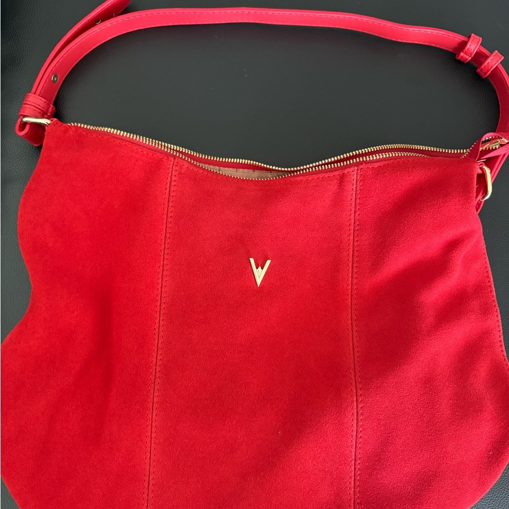 Elegant Red Suede Shoulder Bag